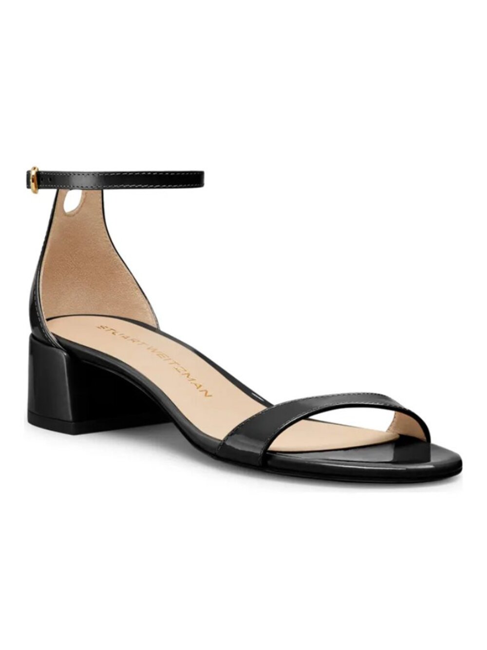 Stuart Weitzman Black Patent Leather Nudist Block 35 Sandals Size 9